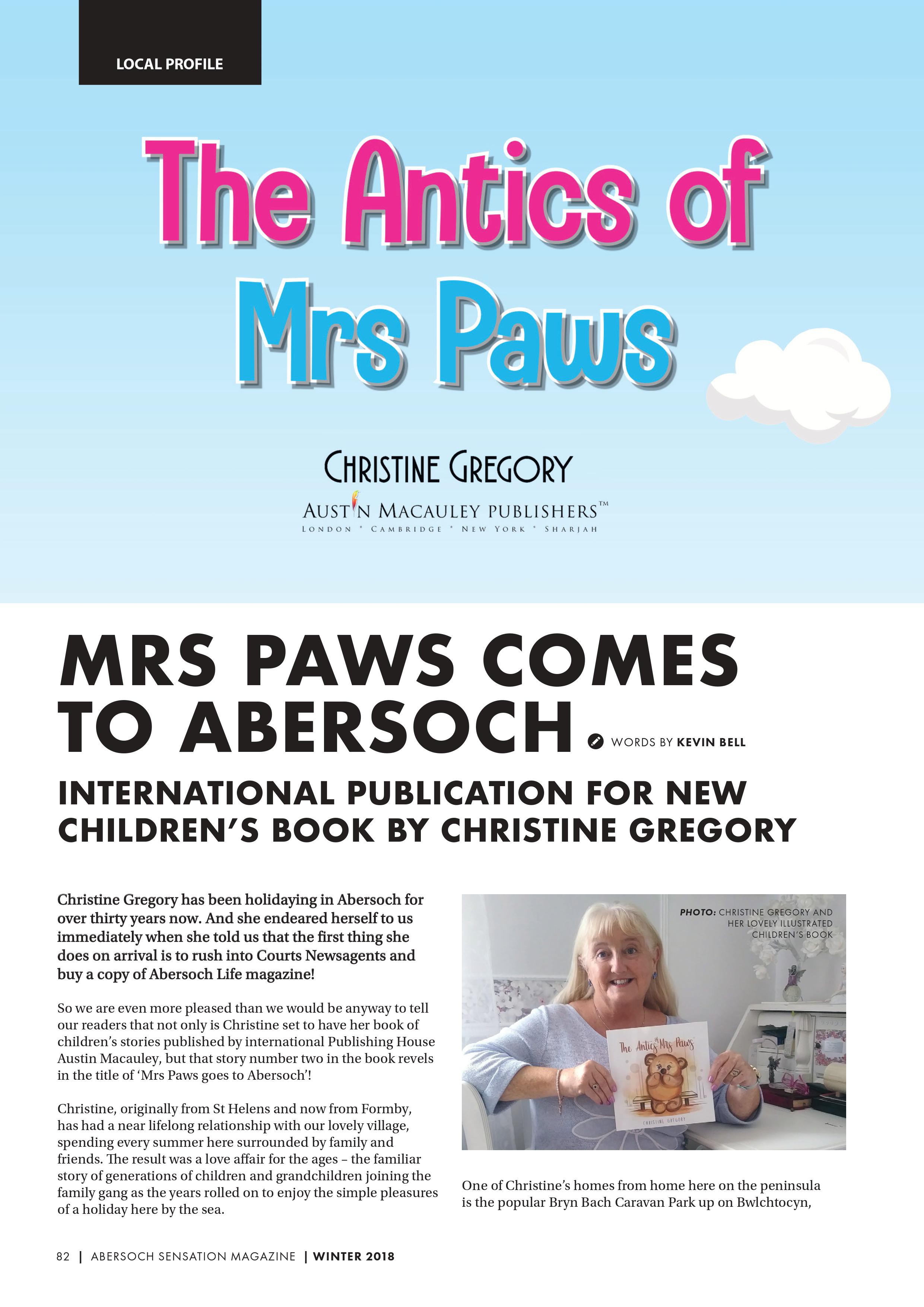 Magazine feature of Christine Gregory in Abersoch Sensation Magazine