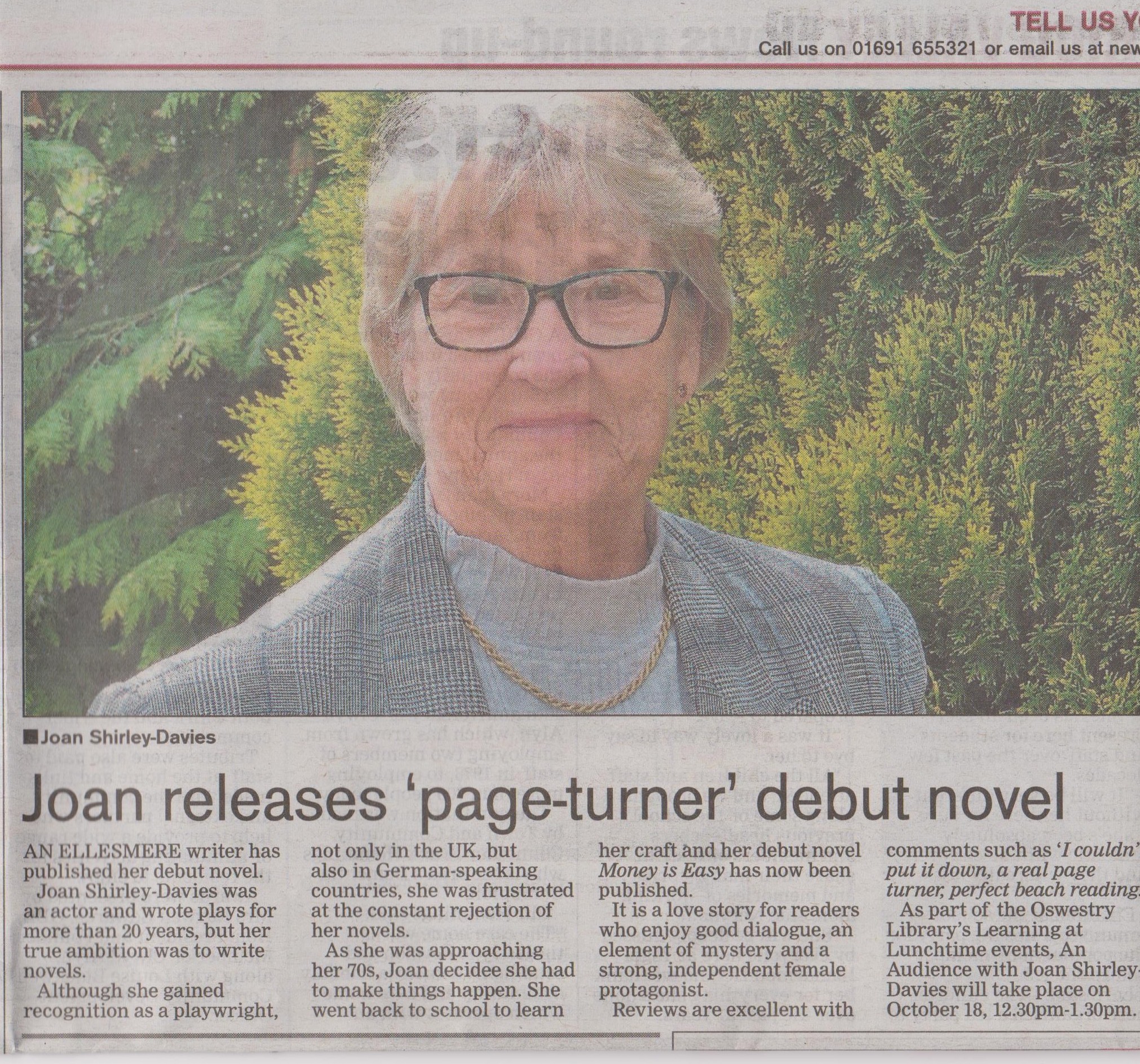 Joan Shirley Davies book ‘Money is Easy’ got featured in Oswestry Advertiser